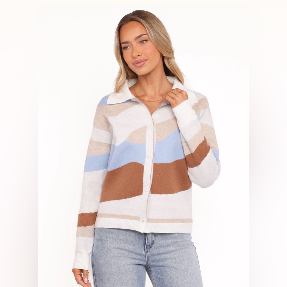 Petal & Pup Tulula Colorblock Jacquard Cardigan Collared Lightweight Sweater M